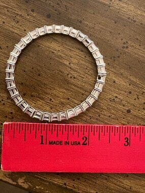 925 Sterling Silver Emerald Cut CZ Tennis Bracelet Stretch 15.7g